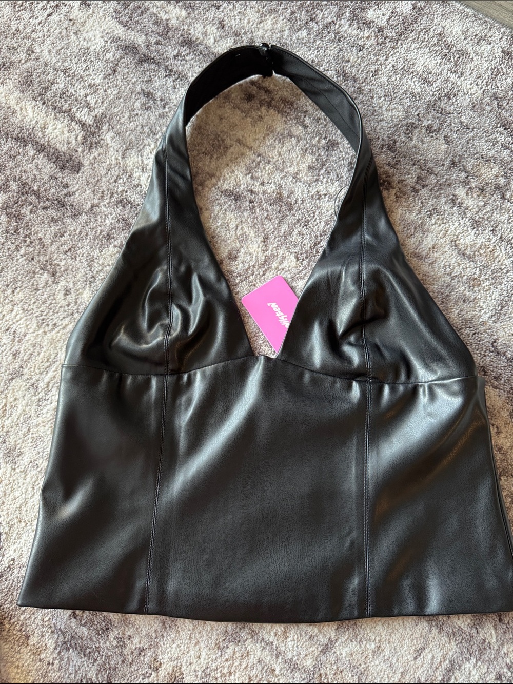 Edikted Black Faux Leather Halter Bodysuit Top